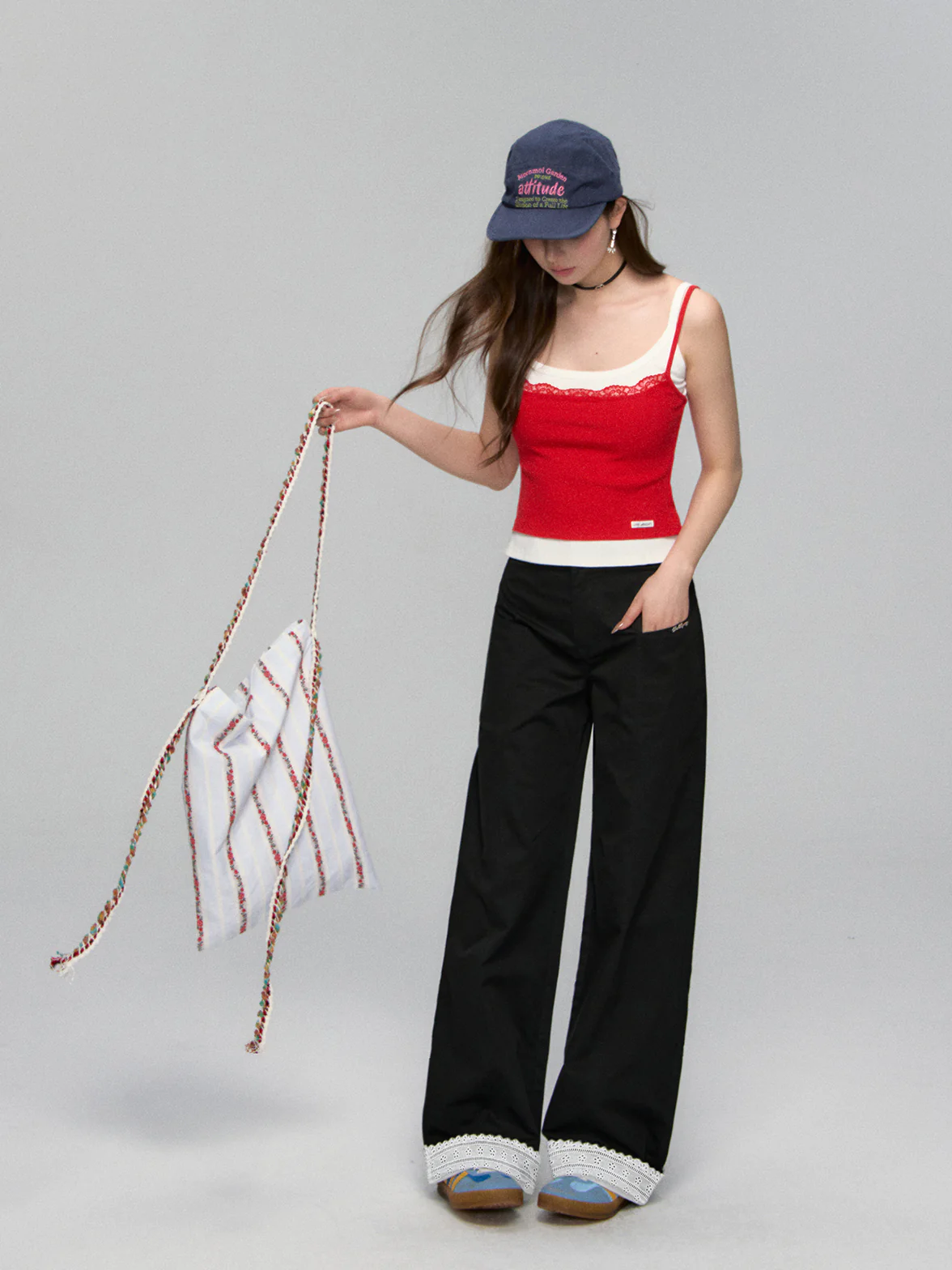 Lace-Trim Relaxed Blade-Cut Pants