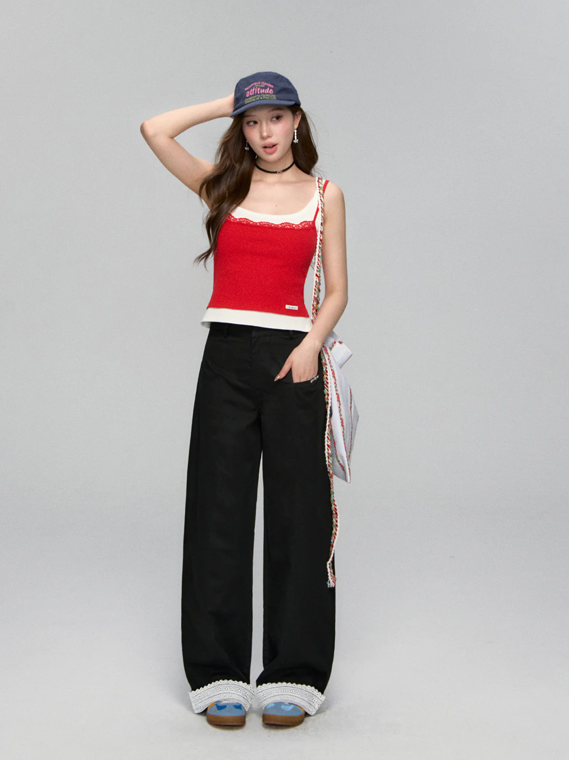 Lace-Trim Relaxed Blade-Cut Pants