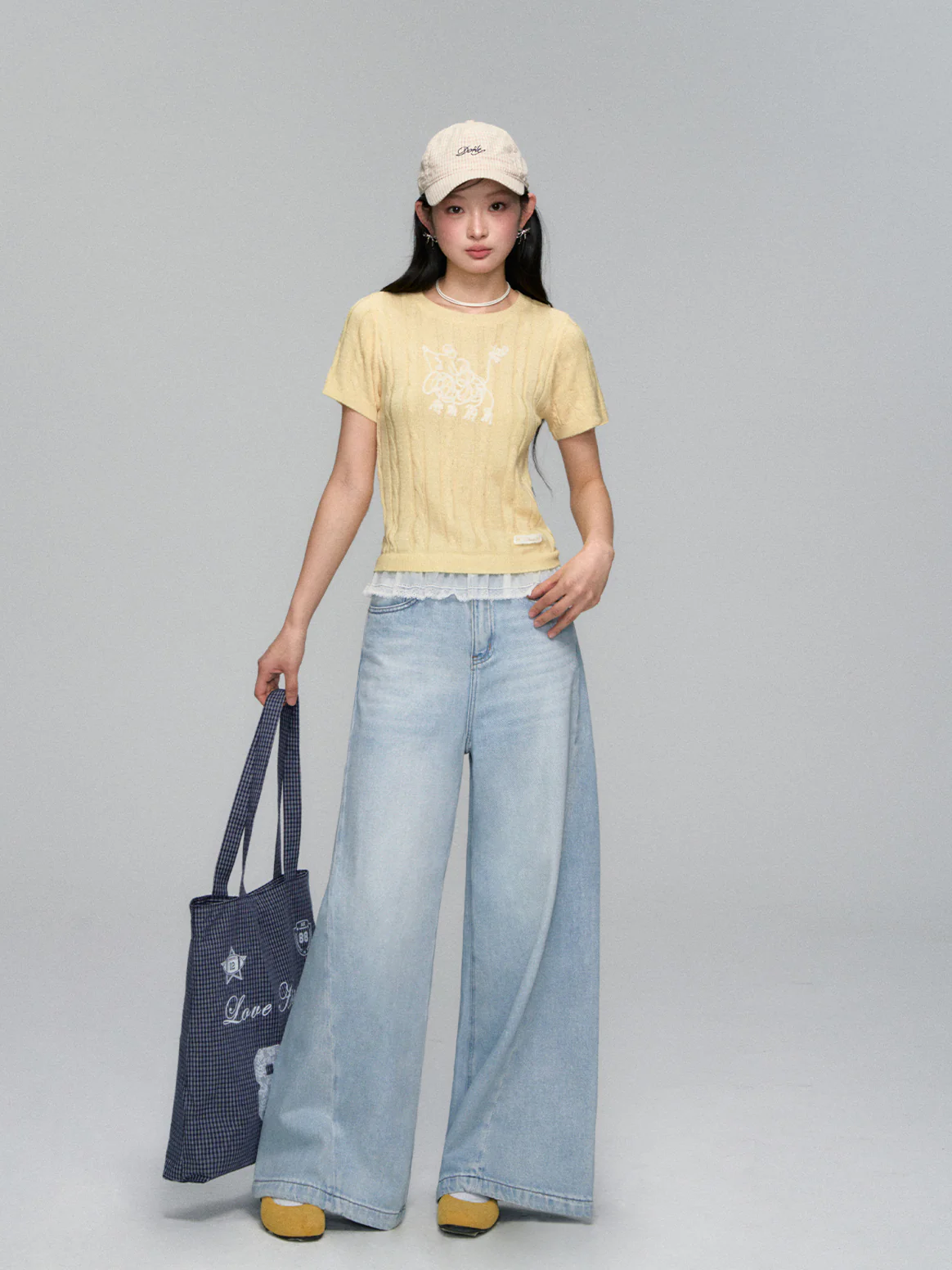Washed Blade-Cut Wide-Leg Jeans