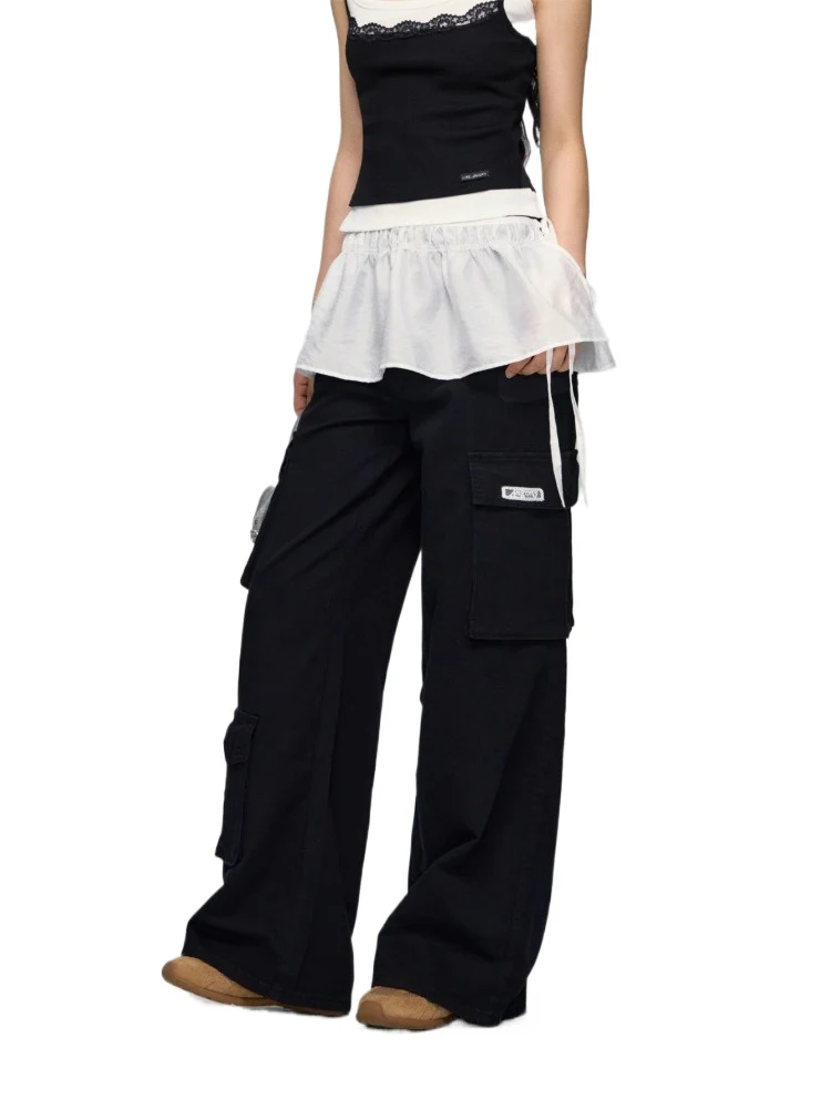 Flap-Back Pocket Utility Wide-Leg Jeans