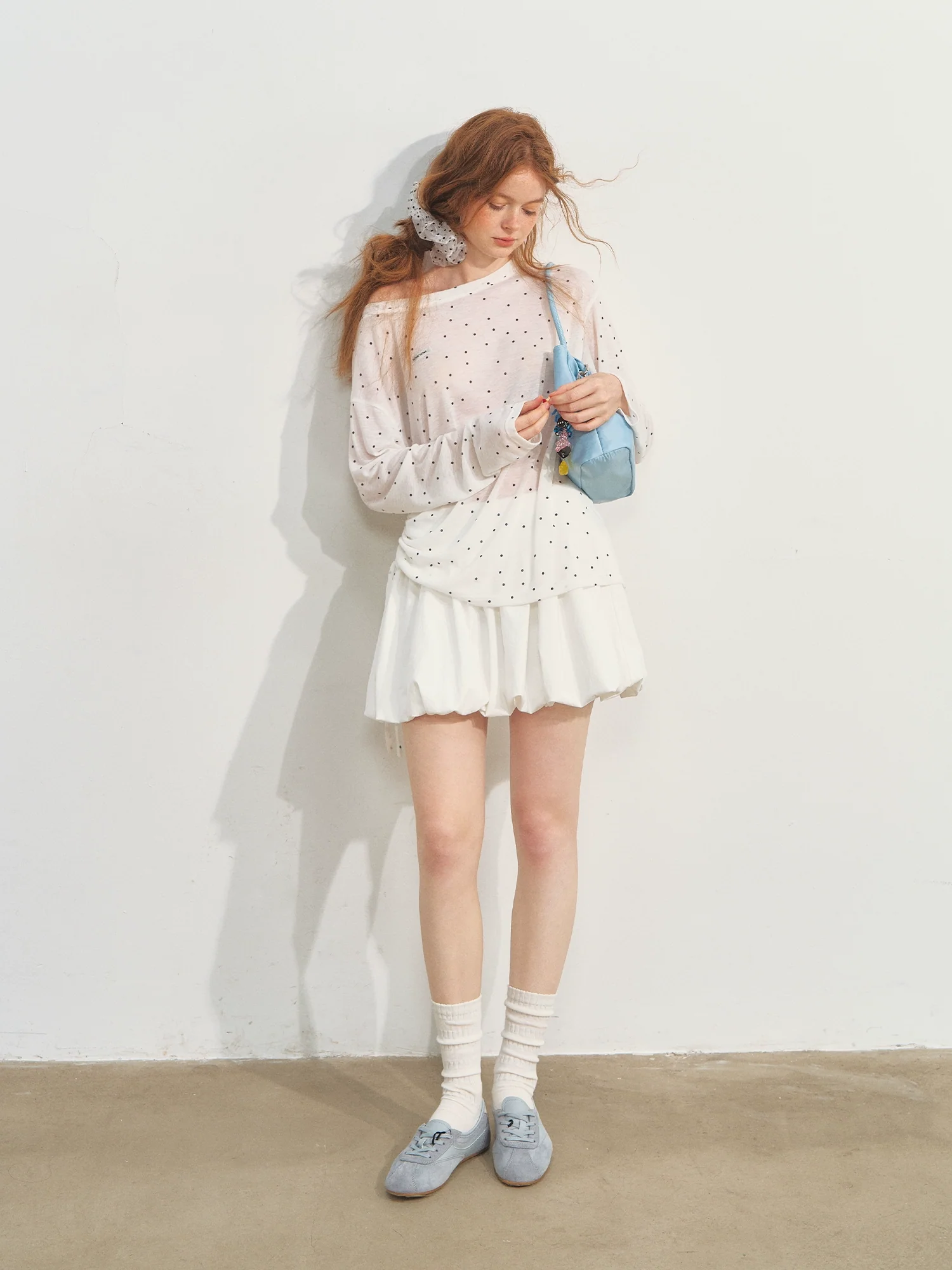 Printed Tie-Up Gauze Long-Sleeve T-Shirt