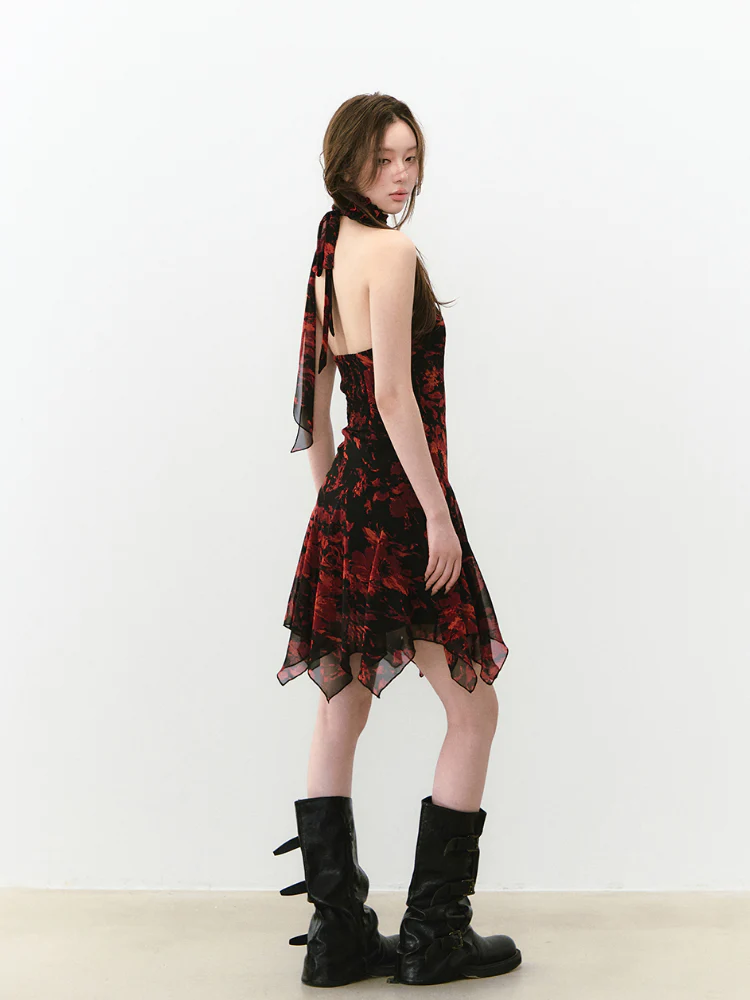 Blue Halter Printed Dress