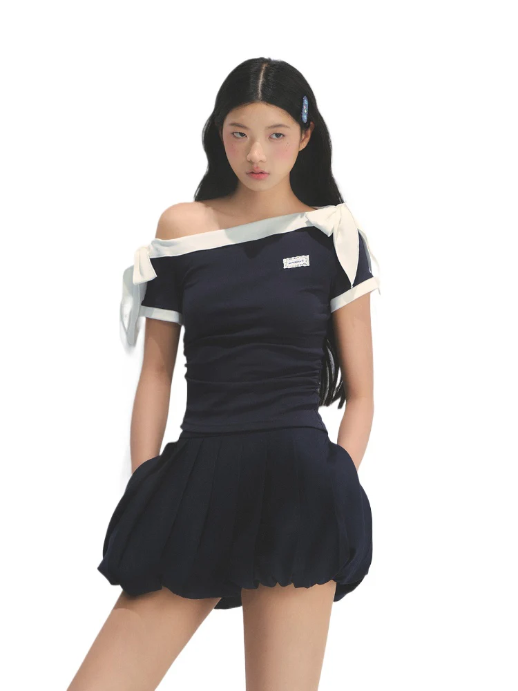 Asymmetric Shoulder Slimming Short-sleeve T-Shirt