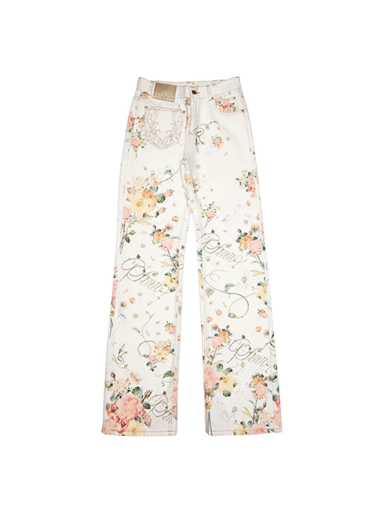 Floral Print Canvas Straight-leg Trousers