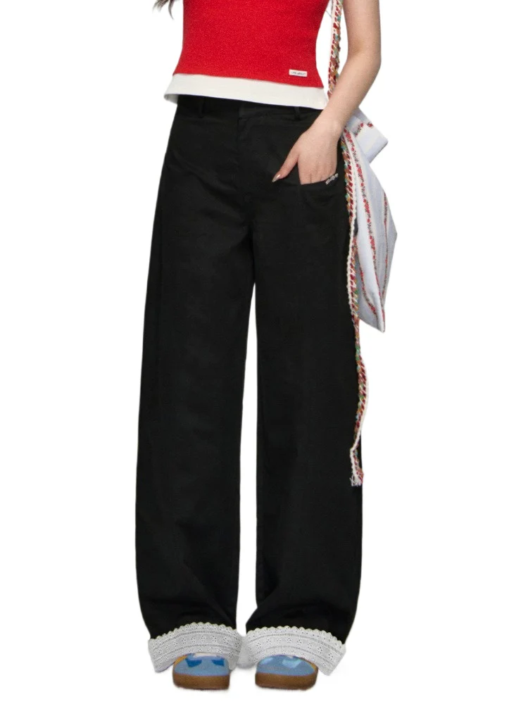 Lace-Trim Relaxed Blade-Cut Pants