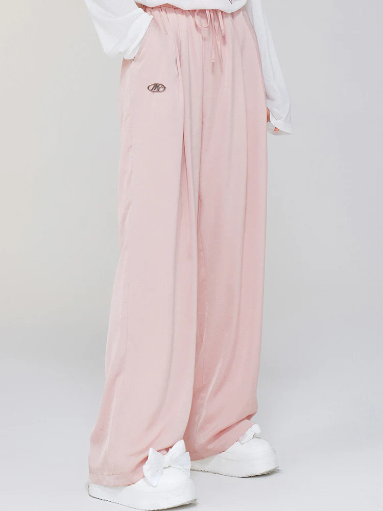 Ice Silk Drapey Elastic Waist Wide-leg Pants