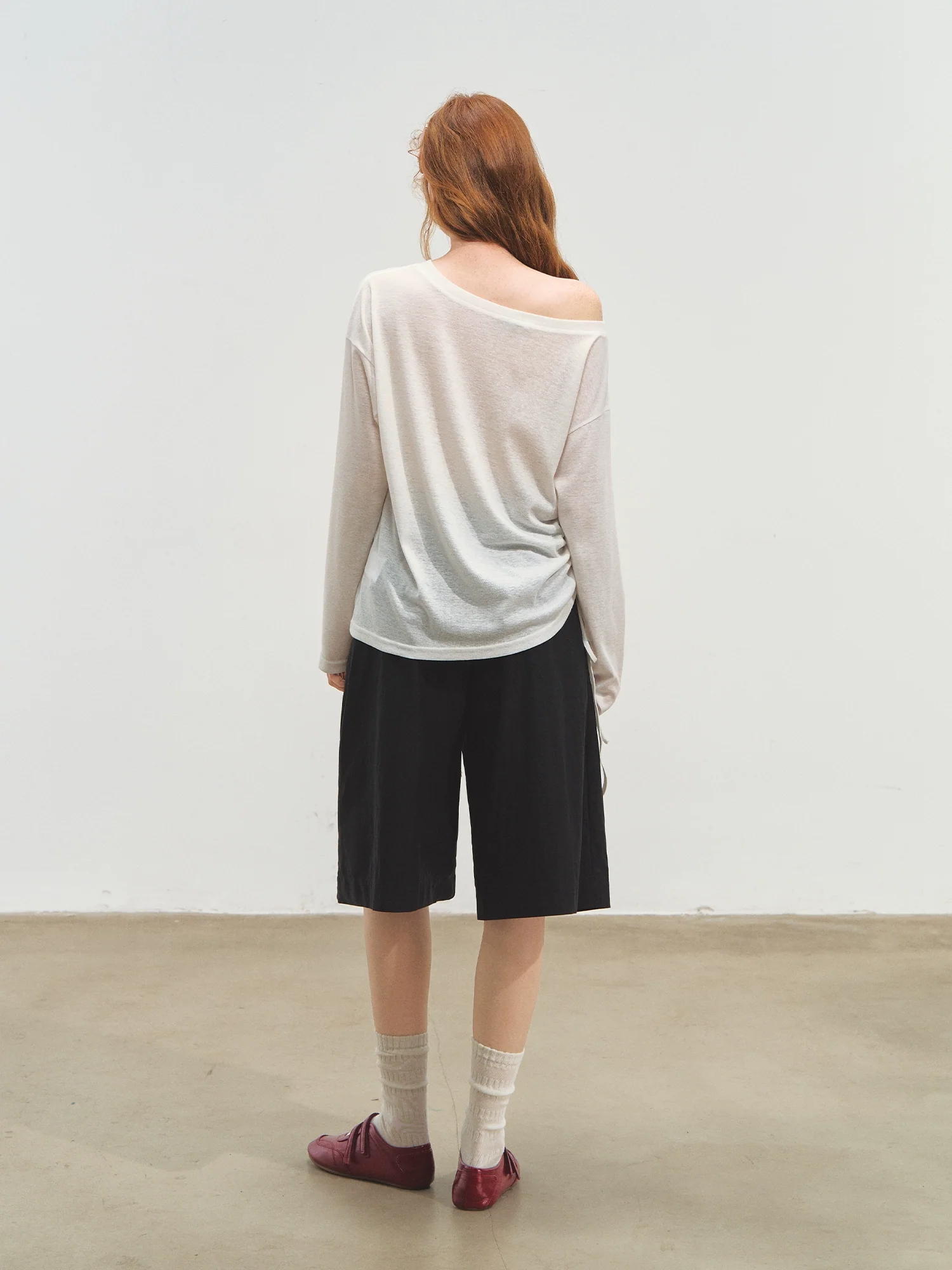 Printed Tie-Up Gauze Long-Sleeve T-Shirt