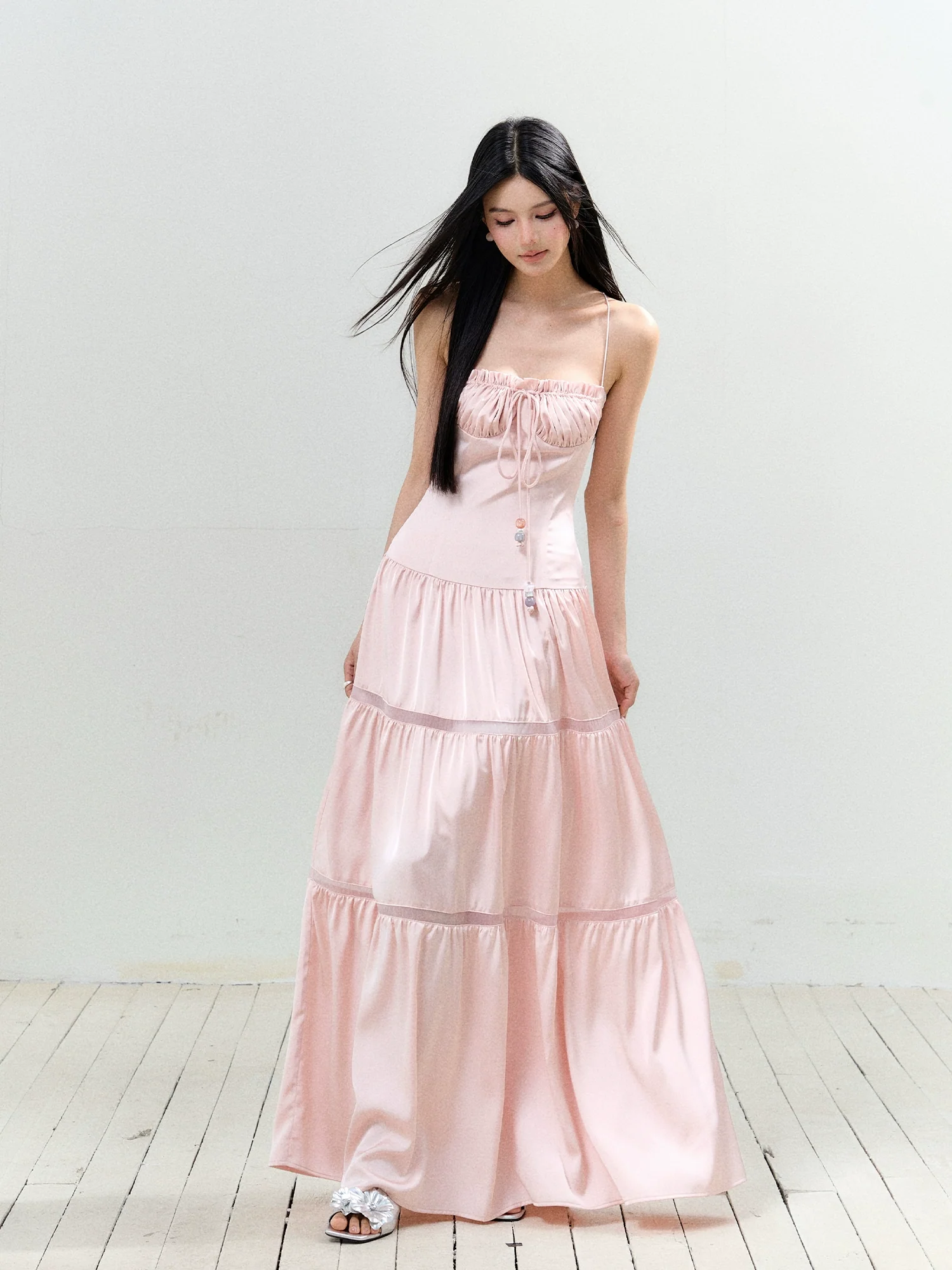 Hollow-out Ruched Tie-up Bustier Dress