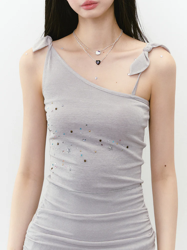 Beaded Strappy Asymmetric Dress