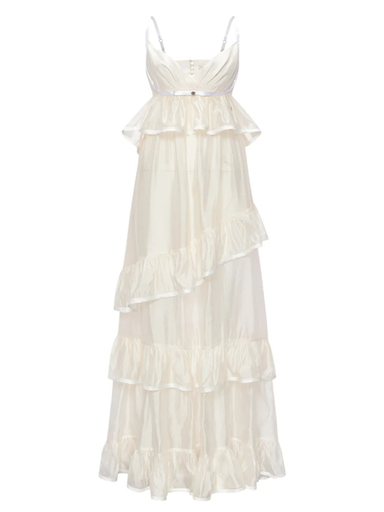 Ruffled Spaghetti Strap Backless Dress