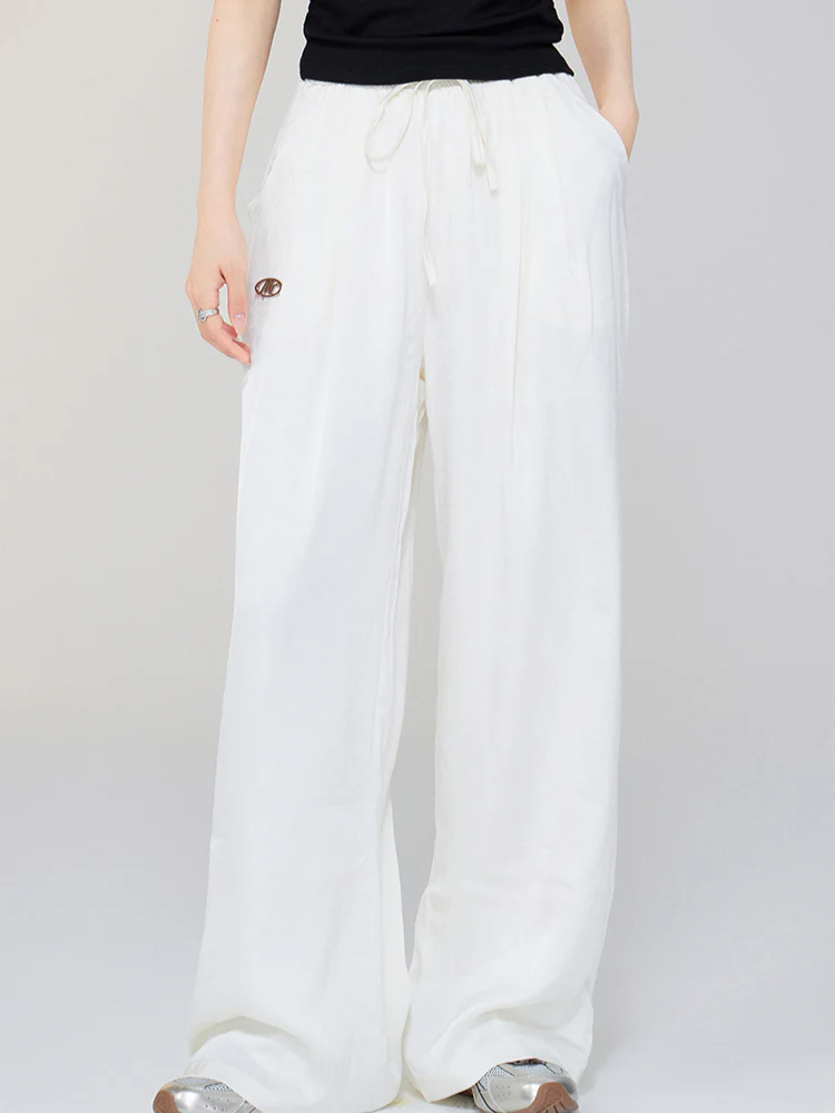 Ice Silk Drapey Elastic Waist Wide-leg Pants