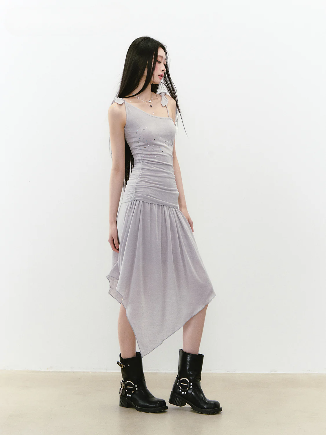 Beaded Strappy Asymmetric Dress