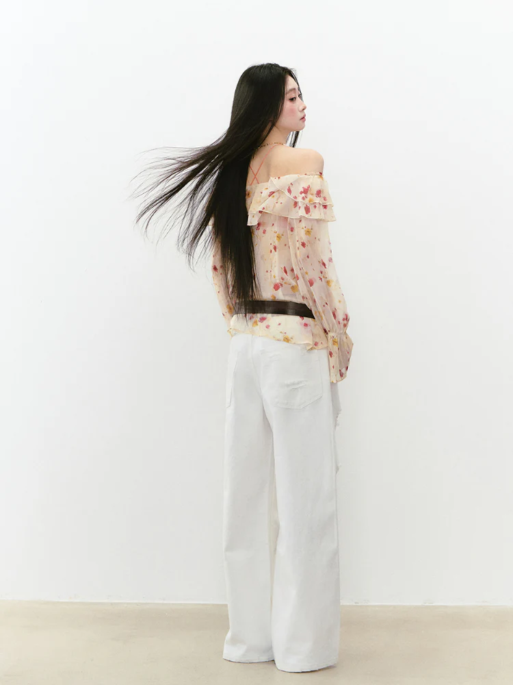 White Rhinestones Ripped Jeans