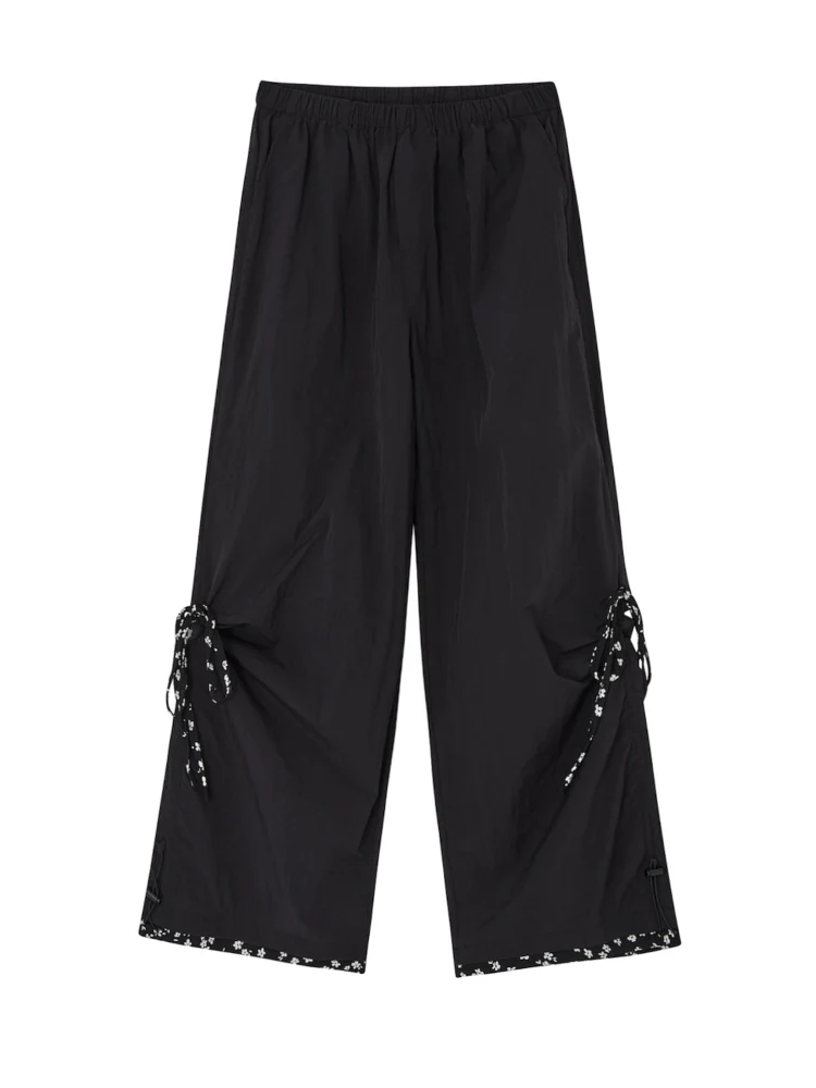 Floral-Patchwork Lightweight Checkered Utility Pants