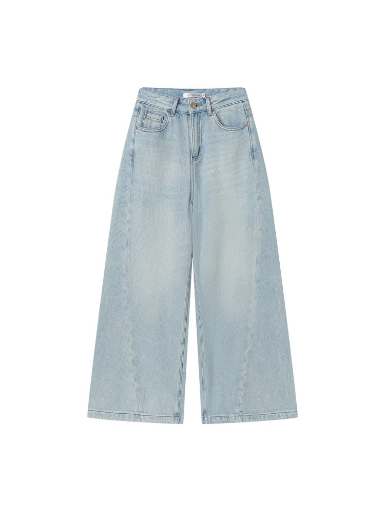 Washed Blade-Cut Wide-Leg Jeans