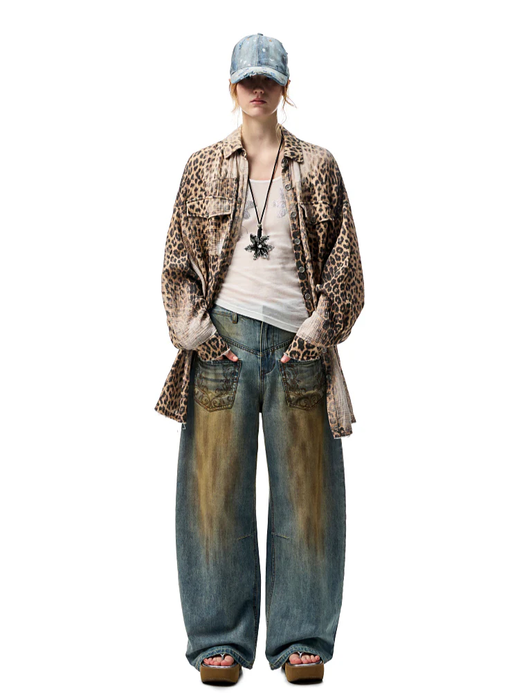 Washed Distressed Leopard Print Shirt