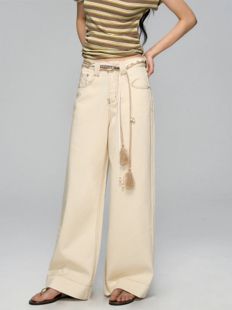 High-Waist Loose Straight - Leg Rope Jeans