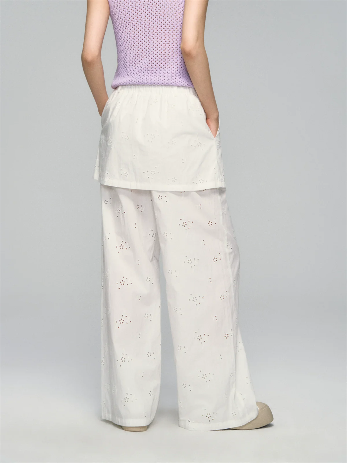 Hollow-Out Fauk Two Piece High-Waist Pants