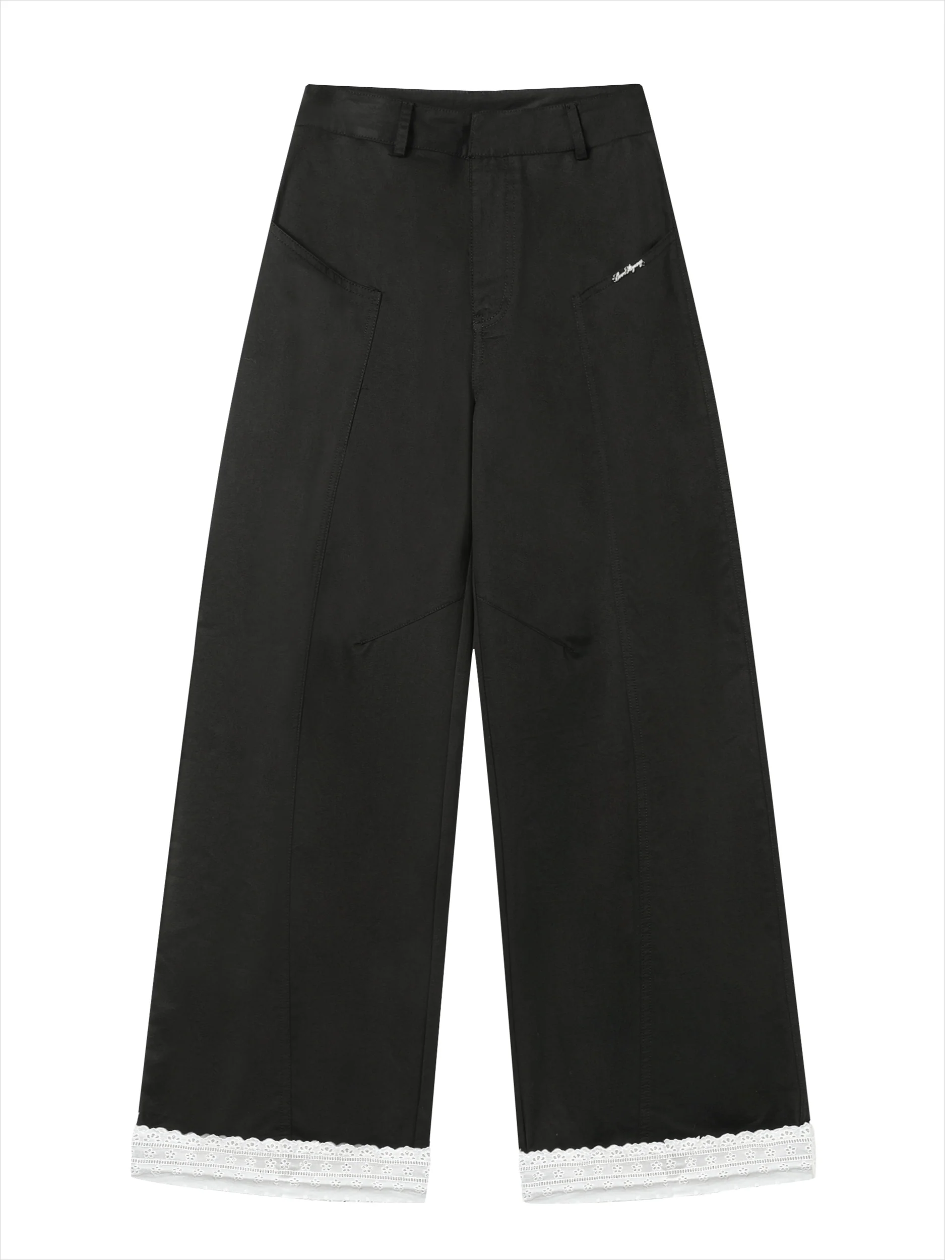 Lace-Trim Relaxed Blade-Cut Pants