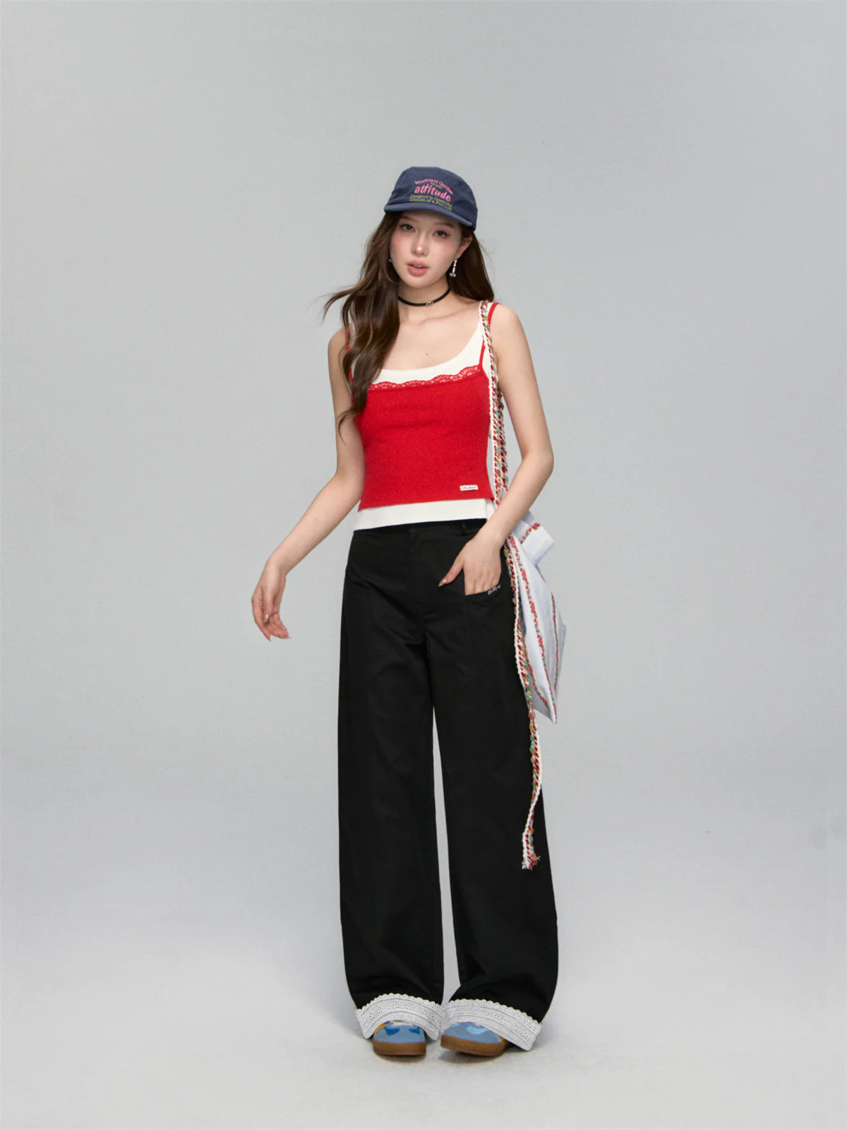 Lace-Trim Relaxed Blade-Cut Pants