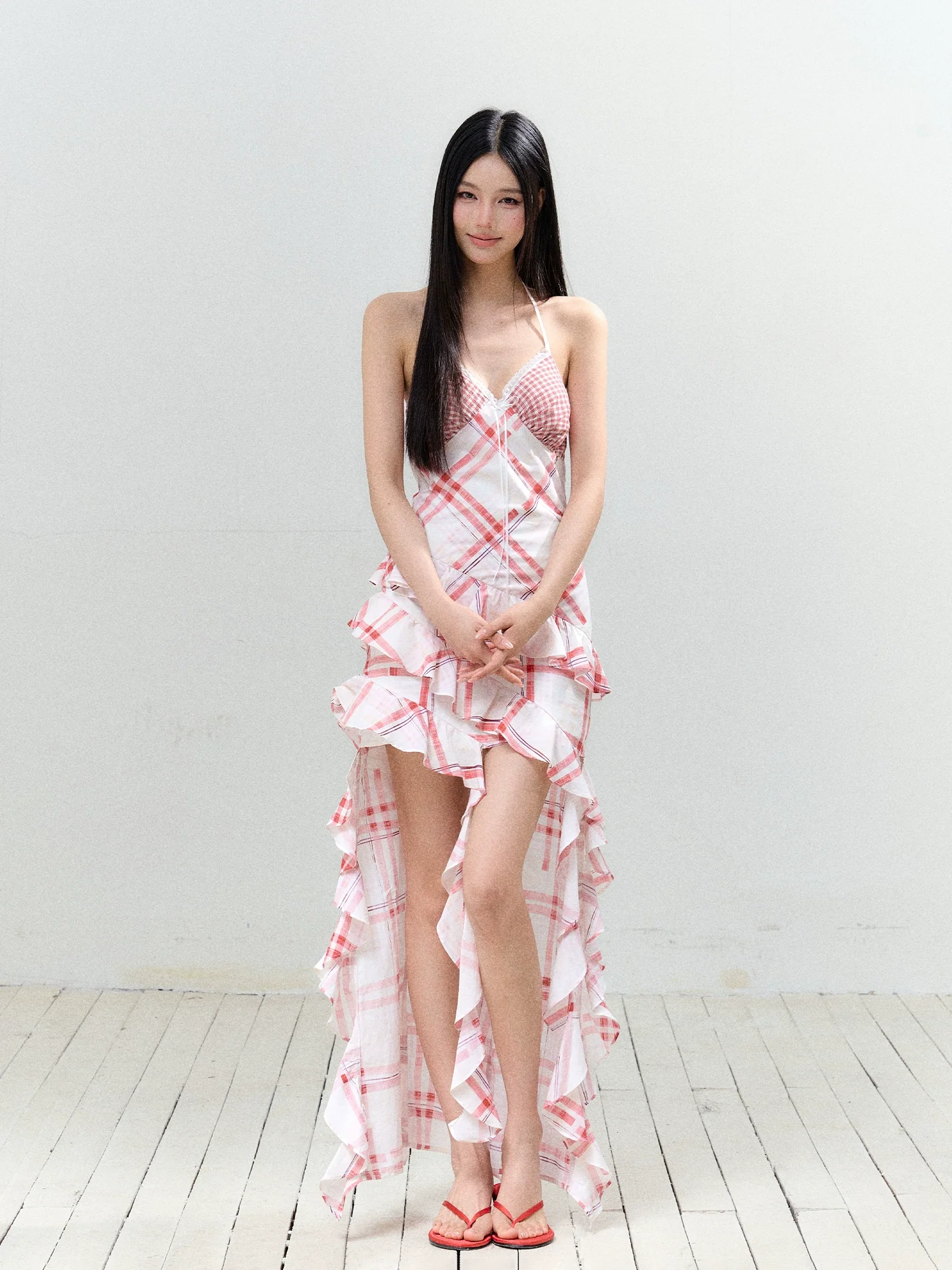 Asymmetric Ruffled Tie-Straps Dress