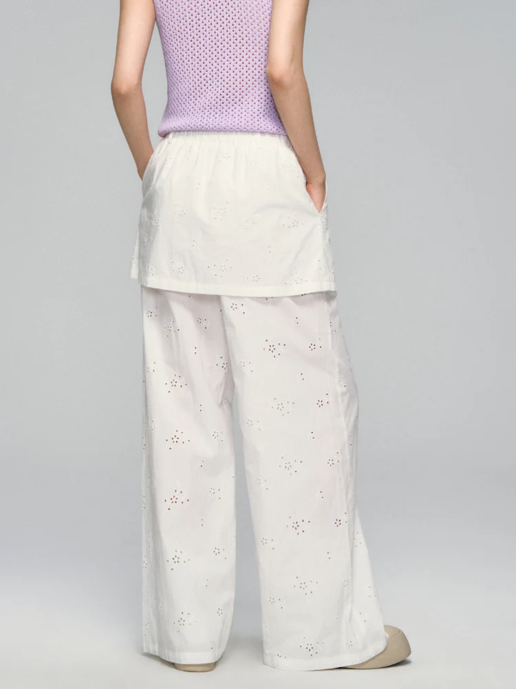 Hollow-Out Fauk Two Piece High-Waist Pants