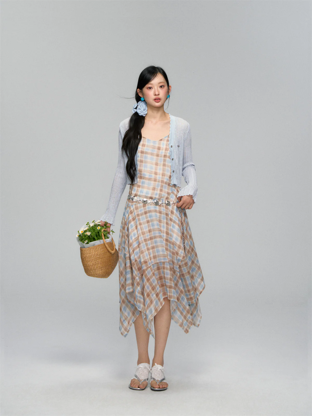 Plaid Ruffle Hem Midi Dress