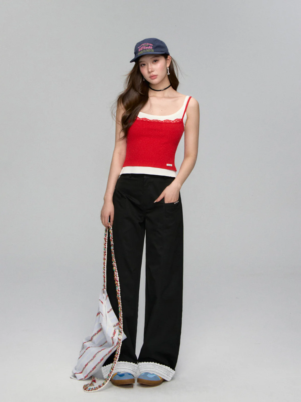 Lace-Trim Relaxed Blade-Cut Pants
