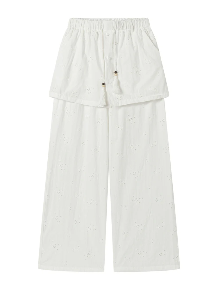 Hollow-Out Fauk Two Piece High-Waist Pants