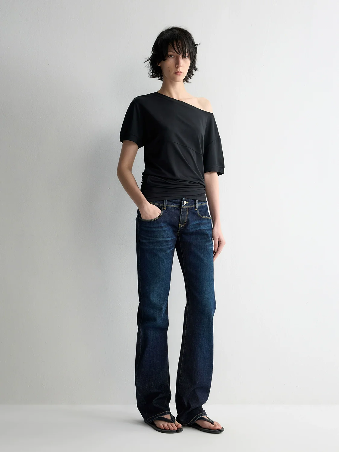 Washed Ultra Low Waist Straight Leg Jeans