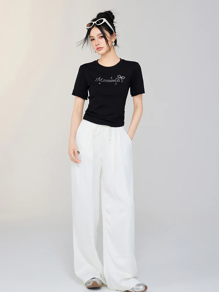 Ice Silk Drapey Elastic Waist Wide-leg Pants