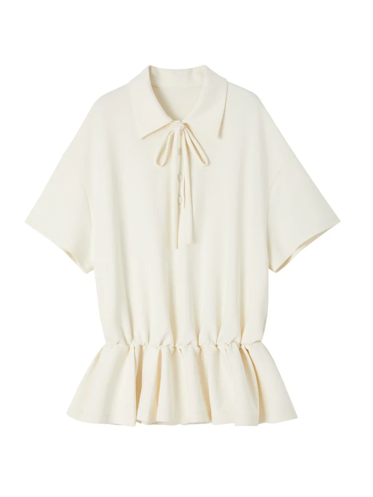 Bowknot Pleated Short-sleeved Dress