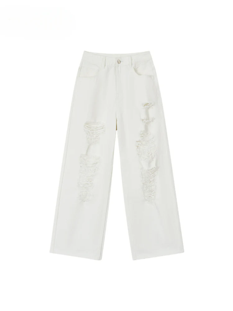 White Rhinestones Ripped Jeans