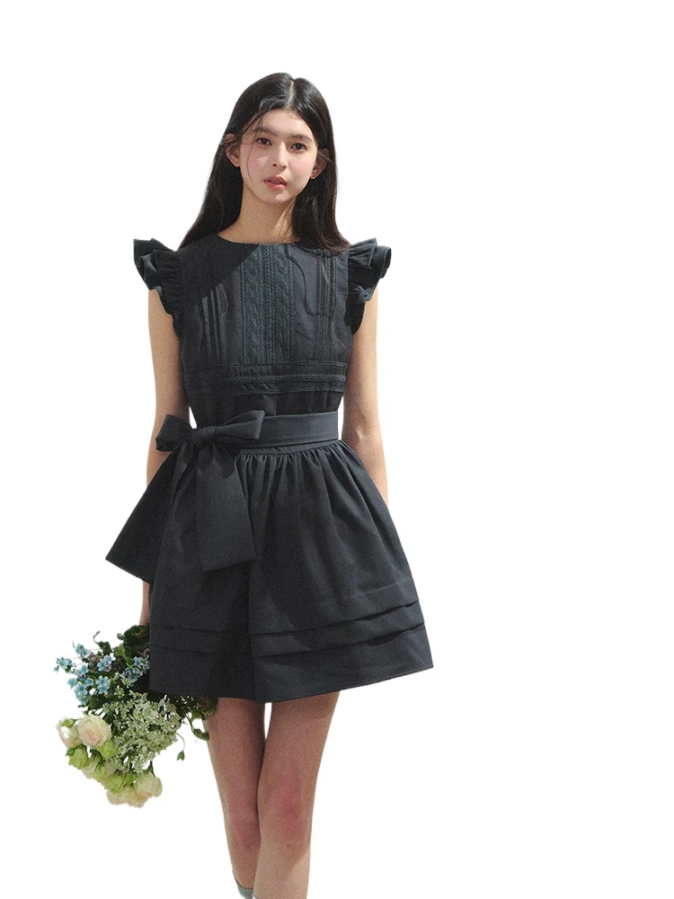 Flutter-Sleeve Bow-tied Tea-break Dress