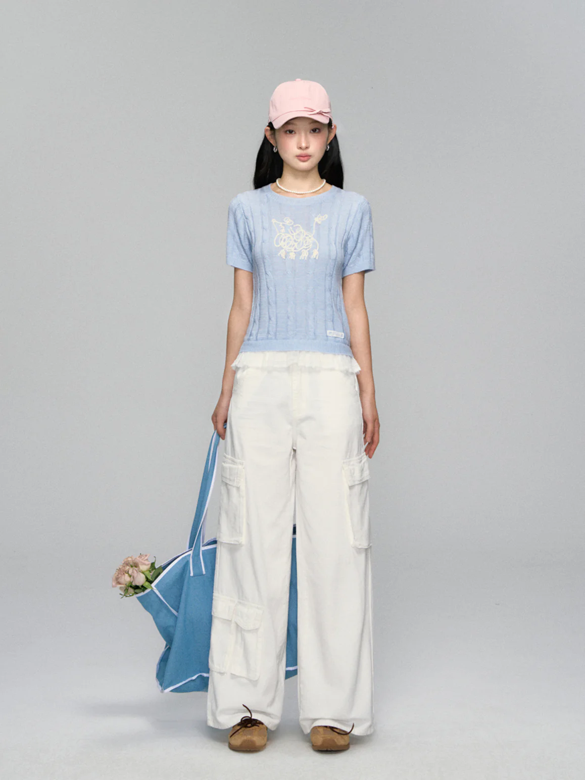 Flap-Back Pocket Utility Wide-Leg Jeans