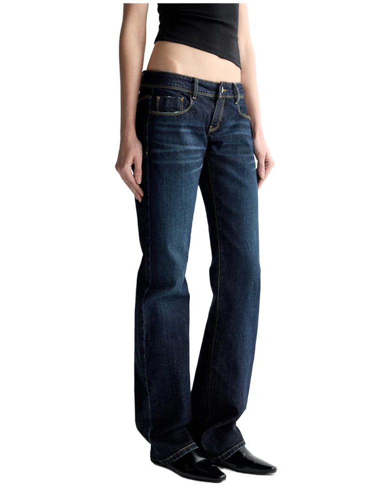 Washed Ultra Low Waist Straight Leg Jeans