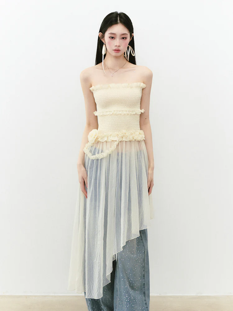 Irregular Strapless Mesh Dress