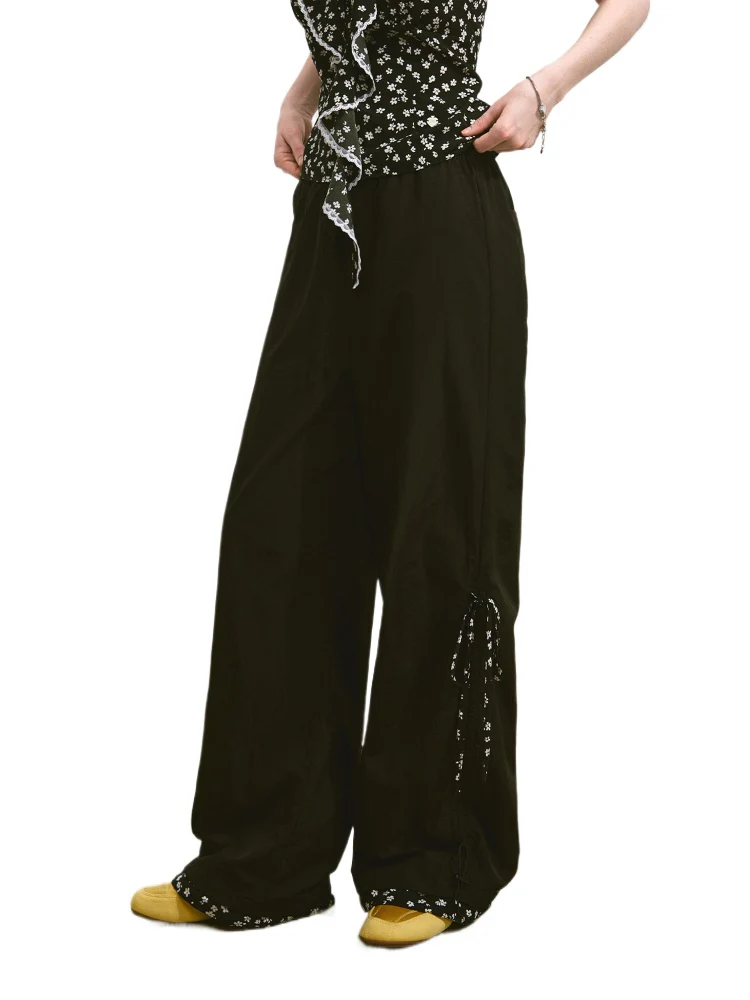 Floral-Patchwork Lightweight Checkered Utility Pants