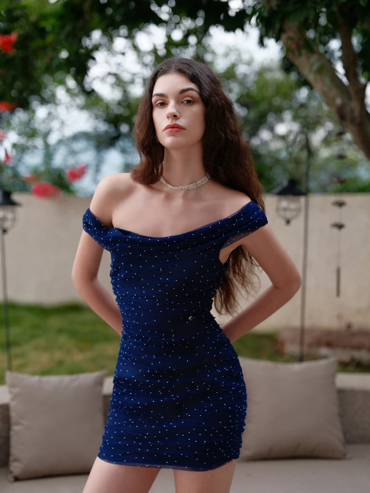 Off-Shoulder Cowl Neck Elegant Mini Dress