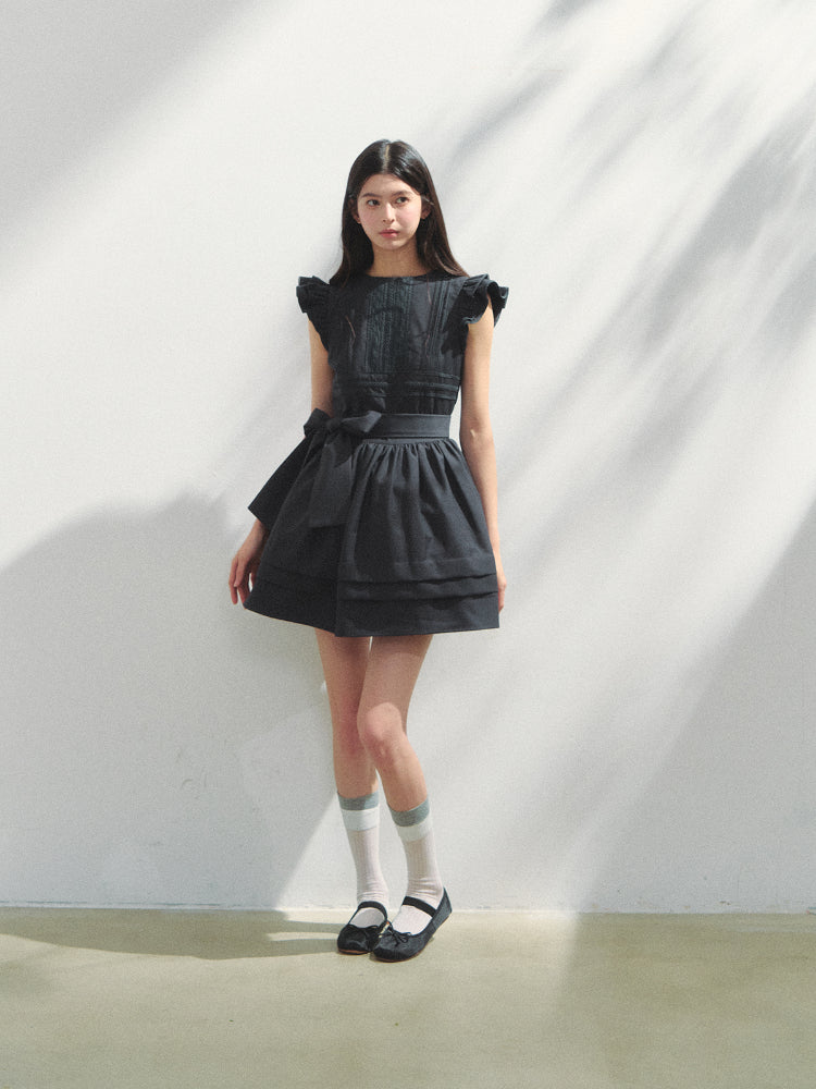 Flutter-Sleeve Bow-tied Tea-break Dress