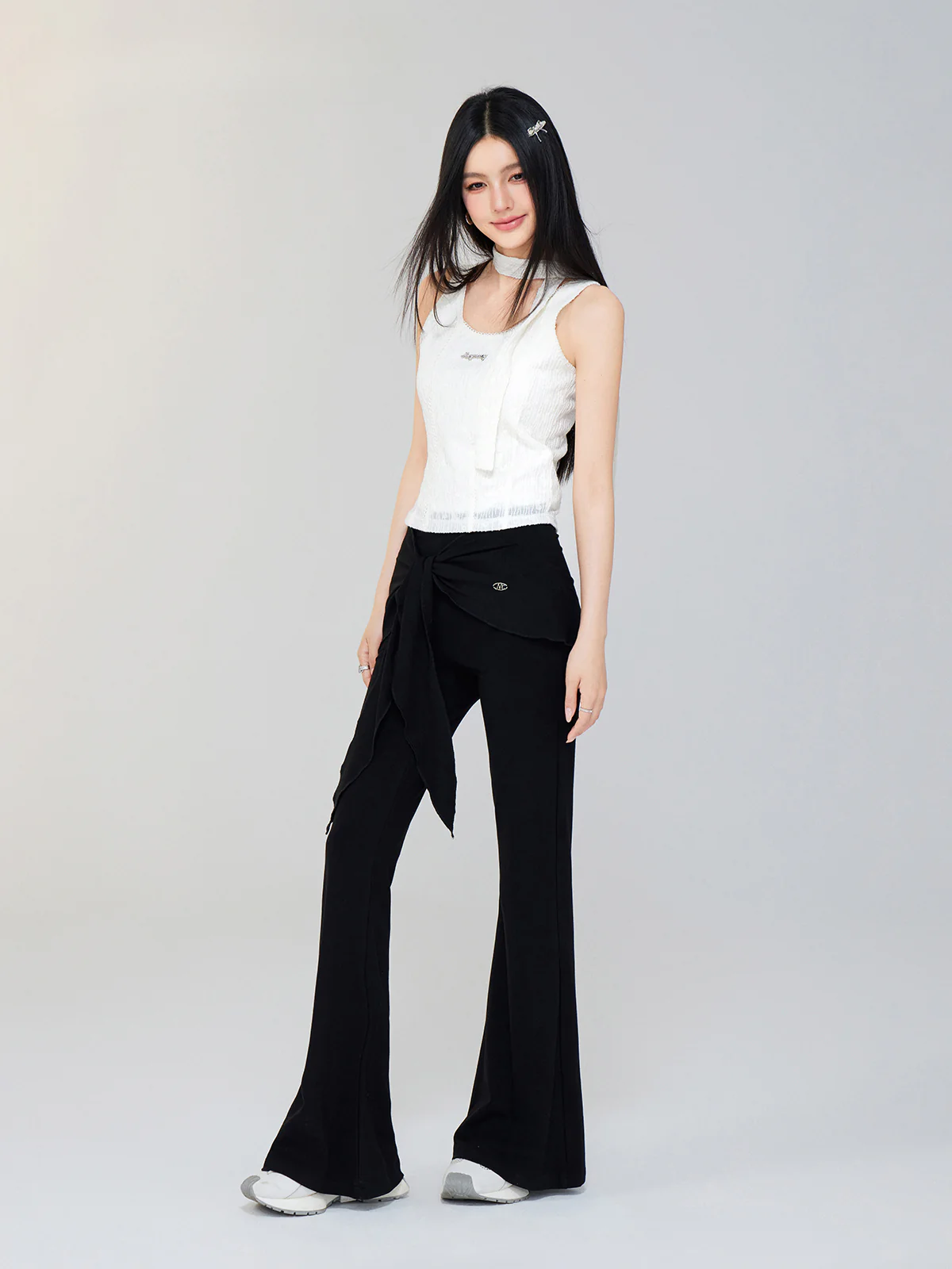 Fake Two-Piece Drape Flared Pants