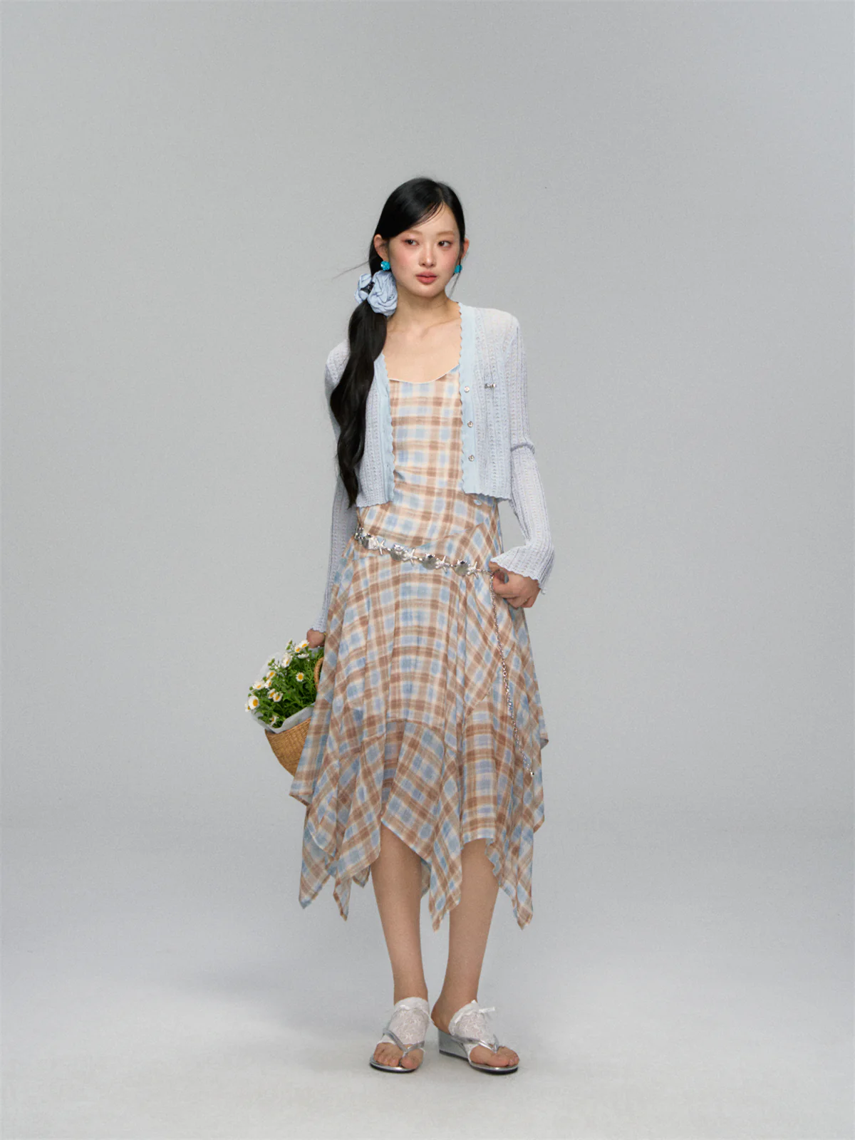 Plaid Ruffle Hem Midi Dress