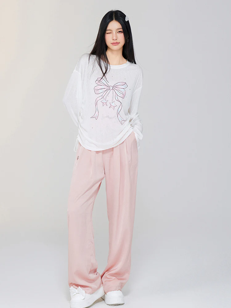 Ice Silk Drapey Elastic Waist Wide-leg Pants