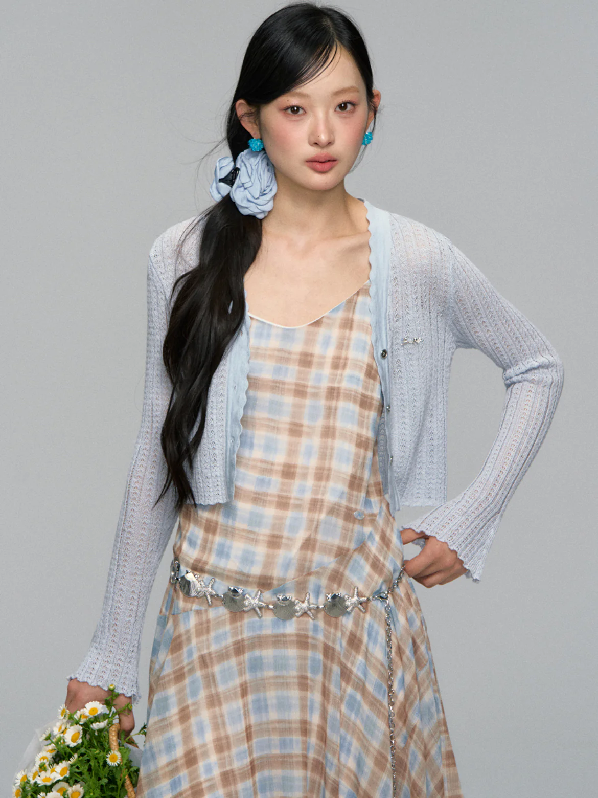 Plaid Ruffle Hem Midi Dress