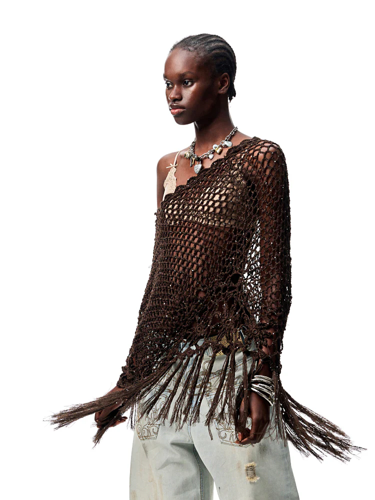 Hollow Out One-Piece Fringed Knit Shrug