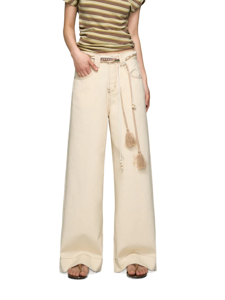 High-Waist Loose Straight - Leg Rope Jeans