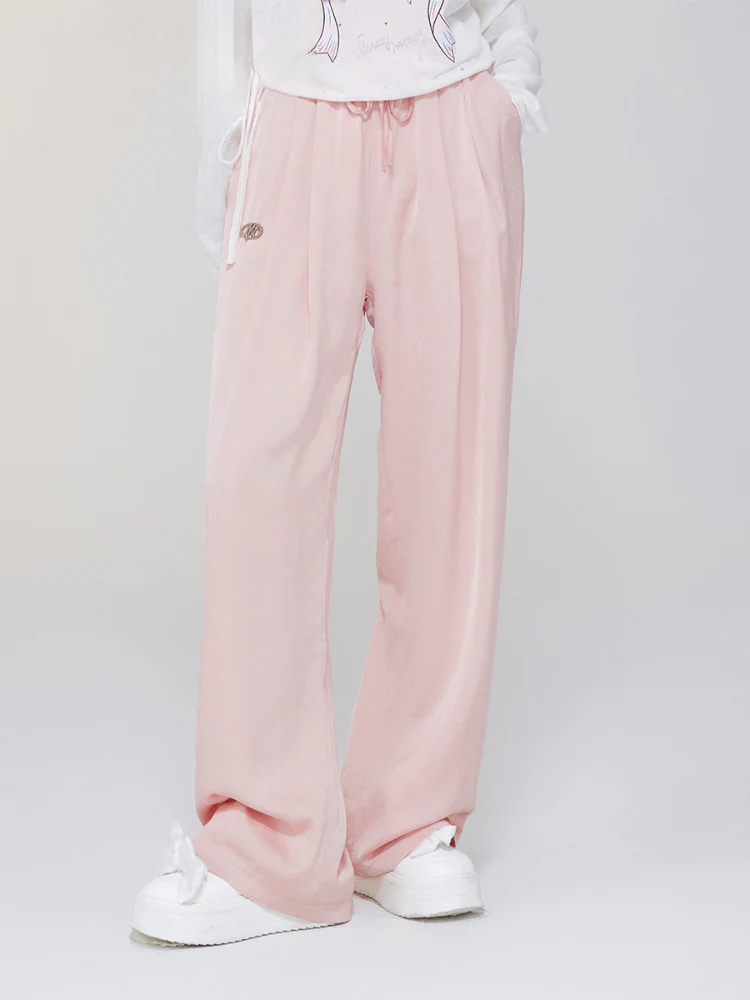 Ice Silk Drapey Elastic Waist Wide-leg Pants