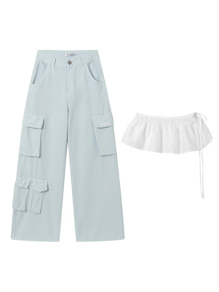 Flap-Back Pocket Utility Wide-Leg Jeans