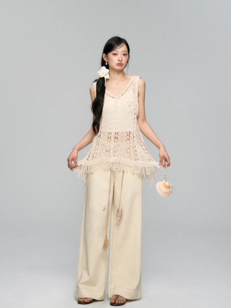 High-Waist Loose Straight - Leg Rope Jeans