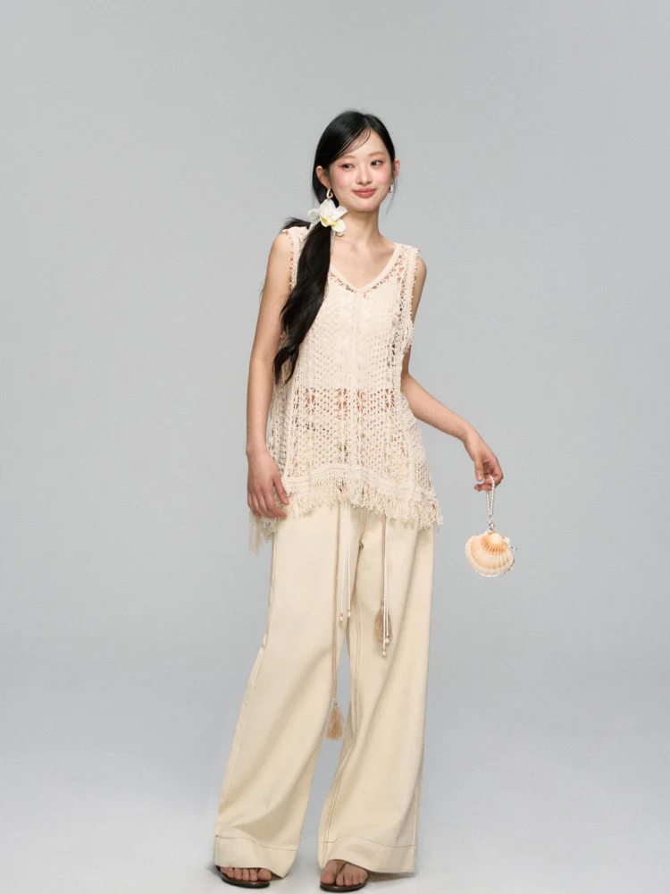 High-Waist Loose Straight - Leg Rope Jeans